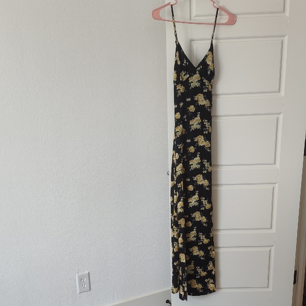 Forever 21 Black Maxi Dress with Yellow Floral Print